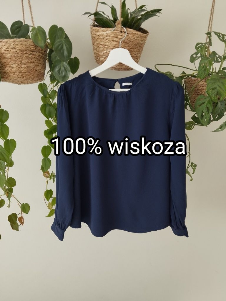 Granatowa, elegancka bluzka z grubej wiskozy, koszulowa, premium r.XL