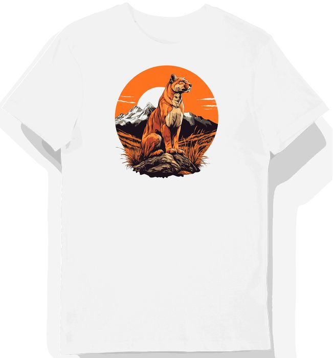 Koszulka męska biała z motywem pumy i górskiej przyrody L