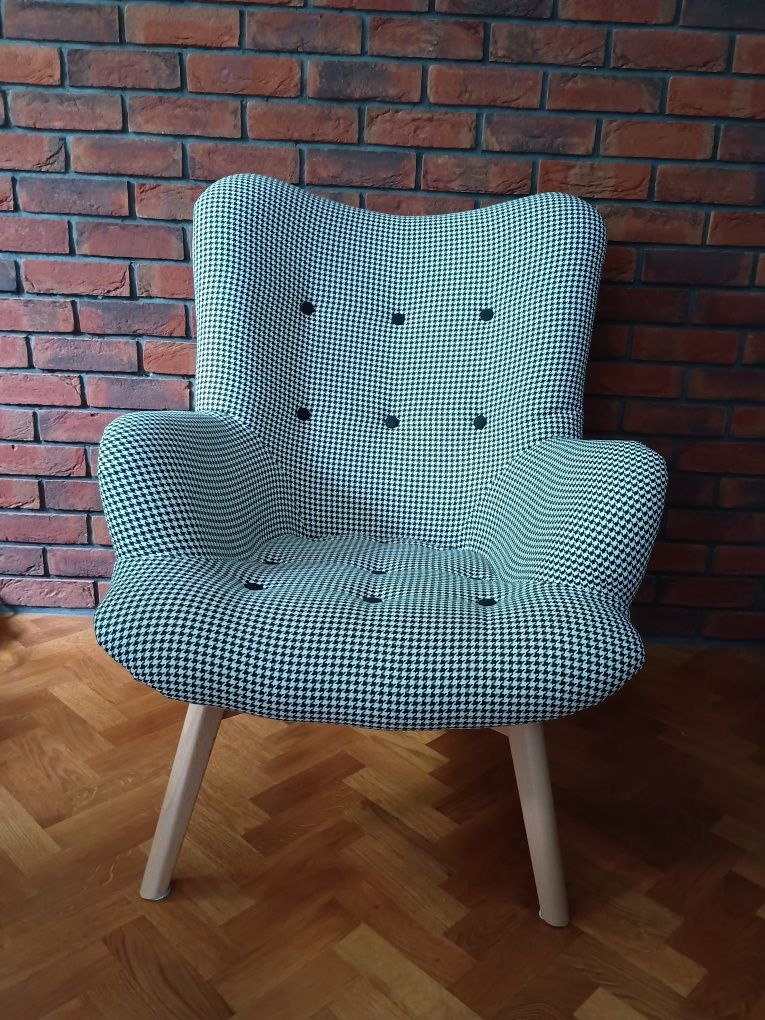 Fotel uszak Flori pepitka jak nowy