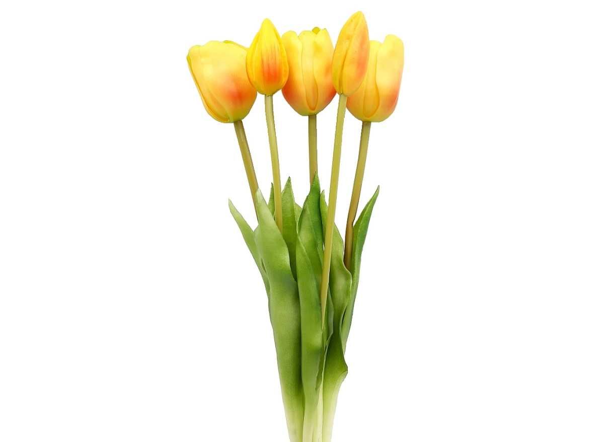 Tulipan sztuczny tulipany silikonowe bukiet 5 sztuk POMARAŃCZOWE 44cm