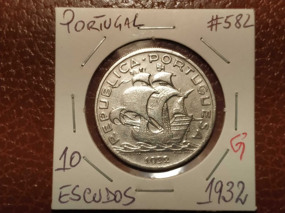 A300 moeda em prata de 10 escudos de 1932 (Caravela-barcos) - Portugal