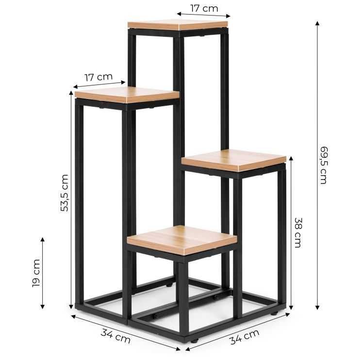 Kwietnik regał na kwiaty ozdoby 4 półki metal MDF jasny orzech