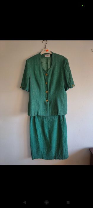 Zielony kostium - vintage, retro - marynarka i spódnica - komplet, gar