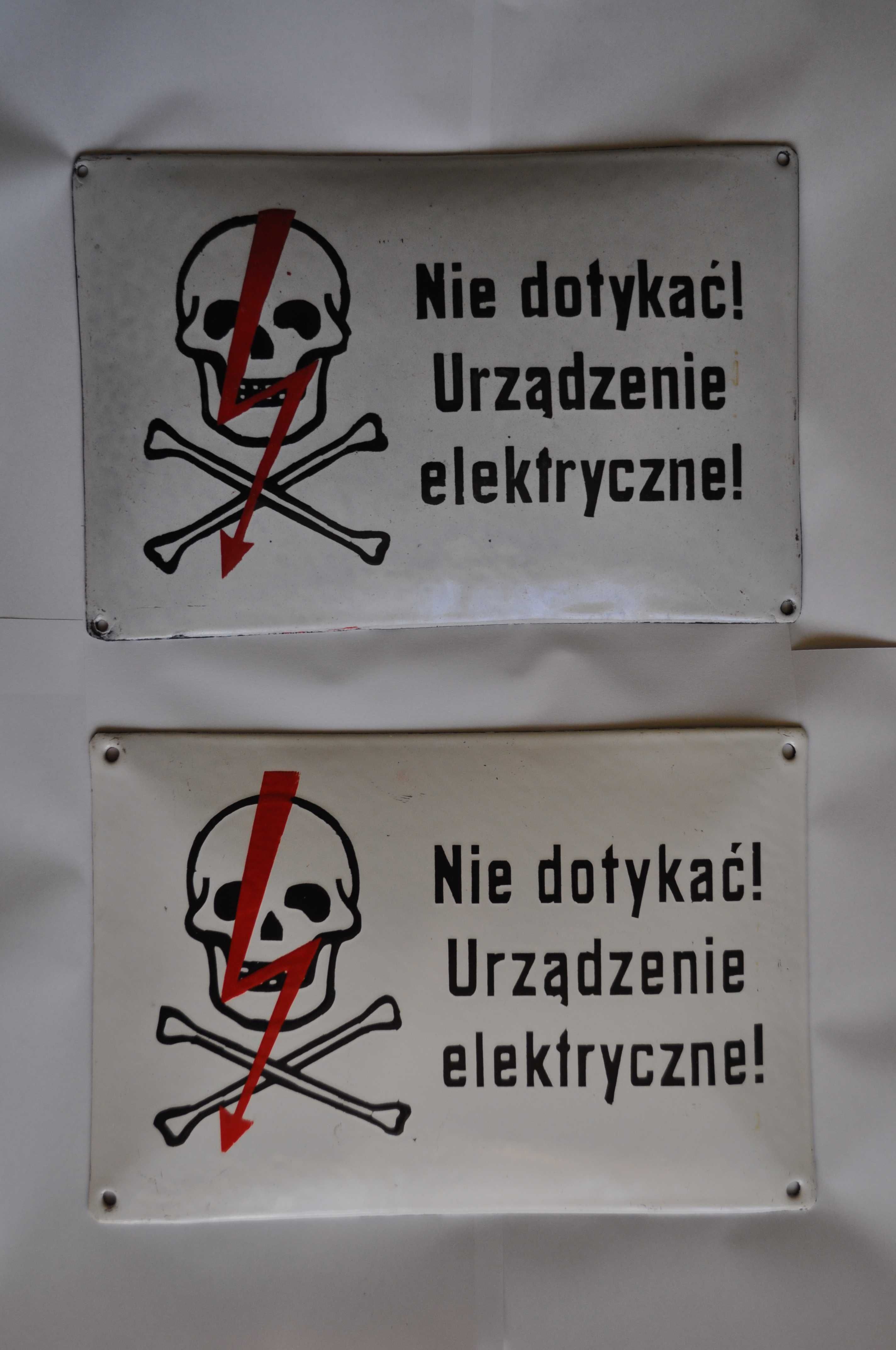 Tabliczka PRL ostrzegawcza metalowa emaliowana