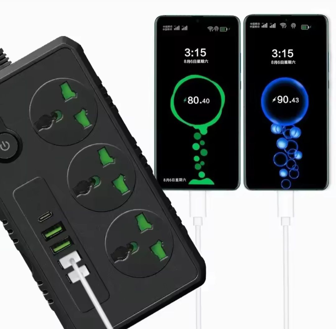 Подовжувач з розетками, USB та Type-C-адаптером 2м