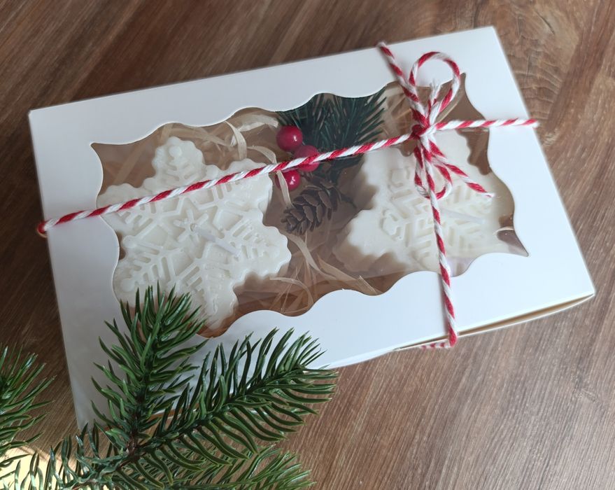 Świeczki sojowe śnieżynki gwiazdki święta Bożego Narodzenia