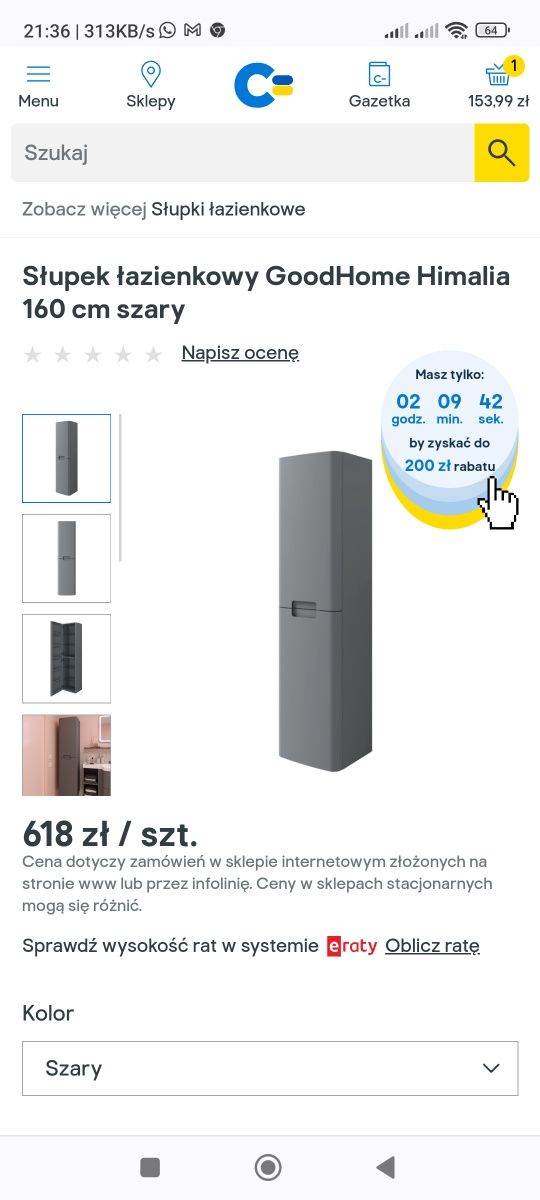 Szafka umywalka podwójna 120cm słupek