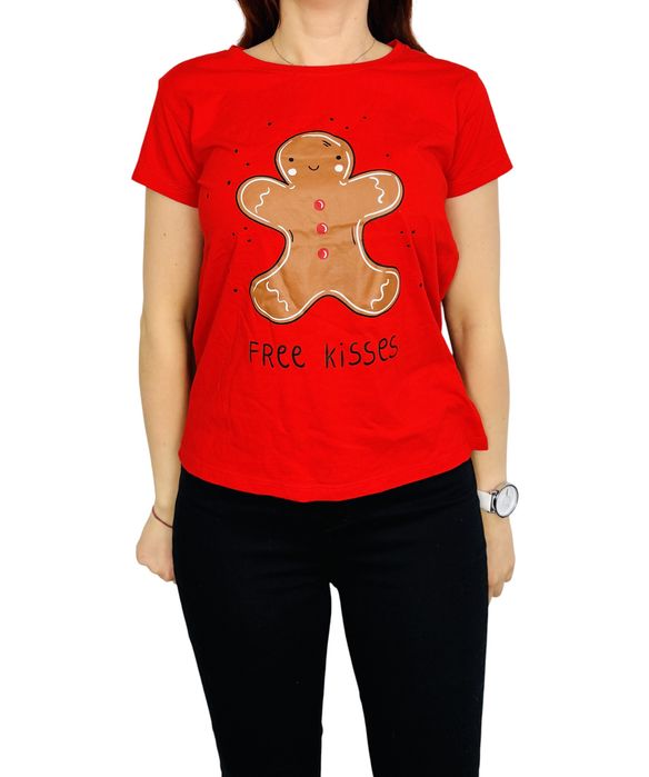 Czerwona koszulka świąteczna z piernikiem S 36 Sinsay