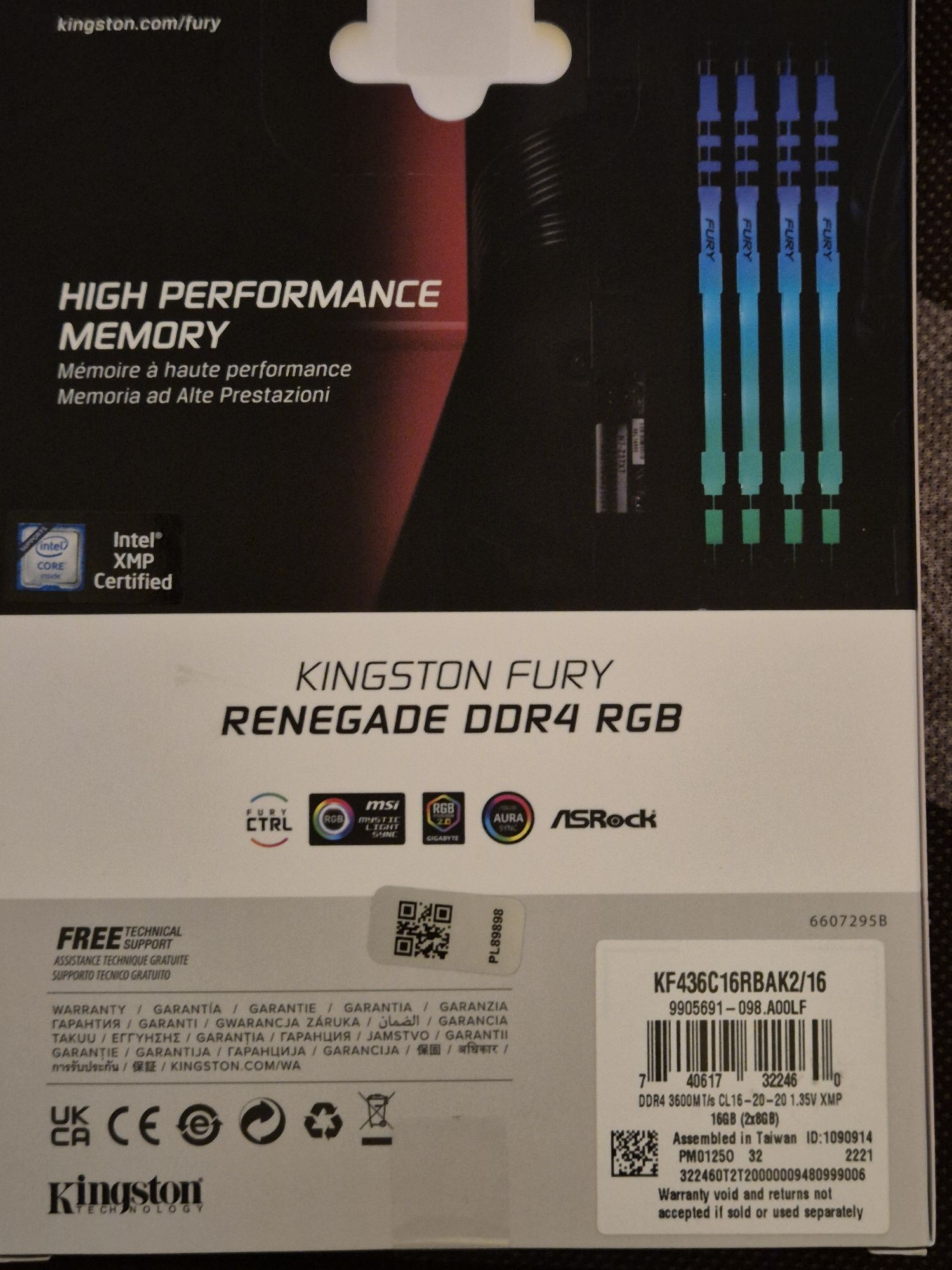 16GB RAM DDR4 RGB kingston fury 3600mhz