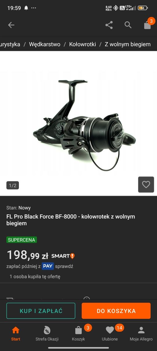 FL Pro Black Force BF-9000 - kołowrotek z wolnym  biegiem  2 szt
biegi