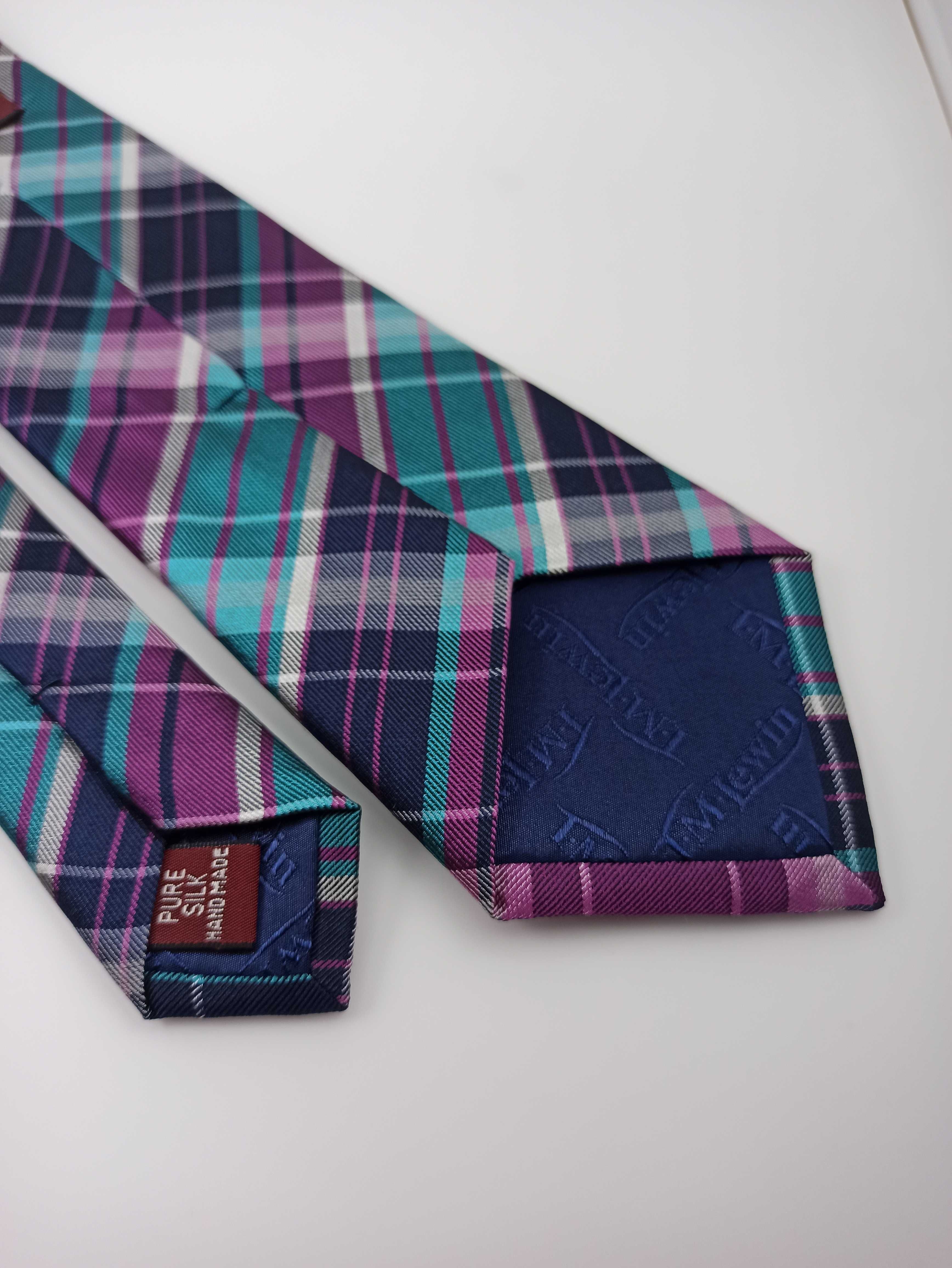 TM Lewin niebieski jedwabny krawat w kratkę