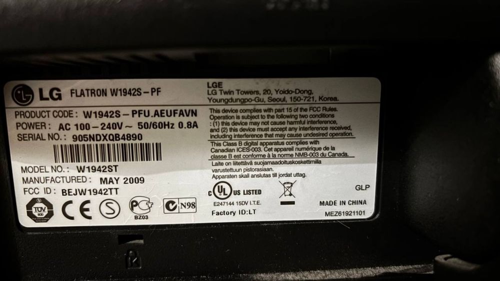 Monitor LG FLATRON W1942S
