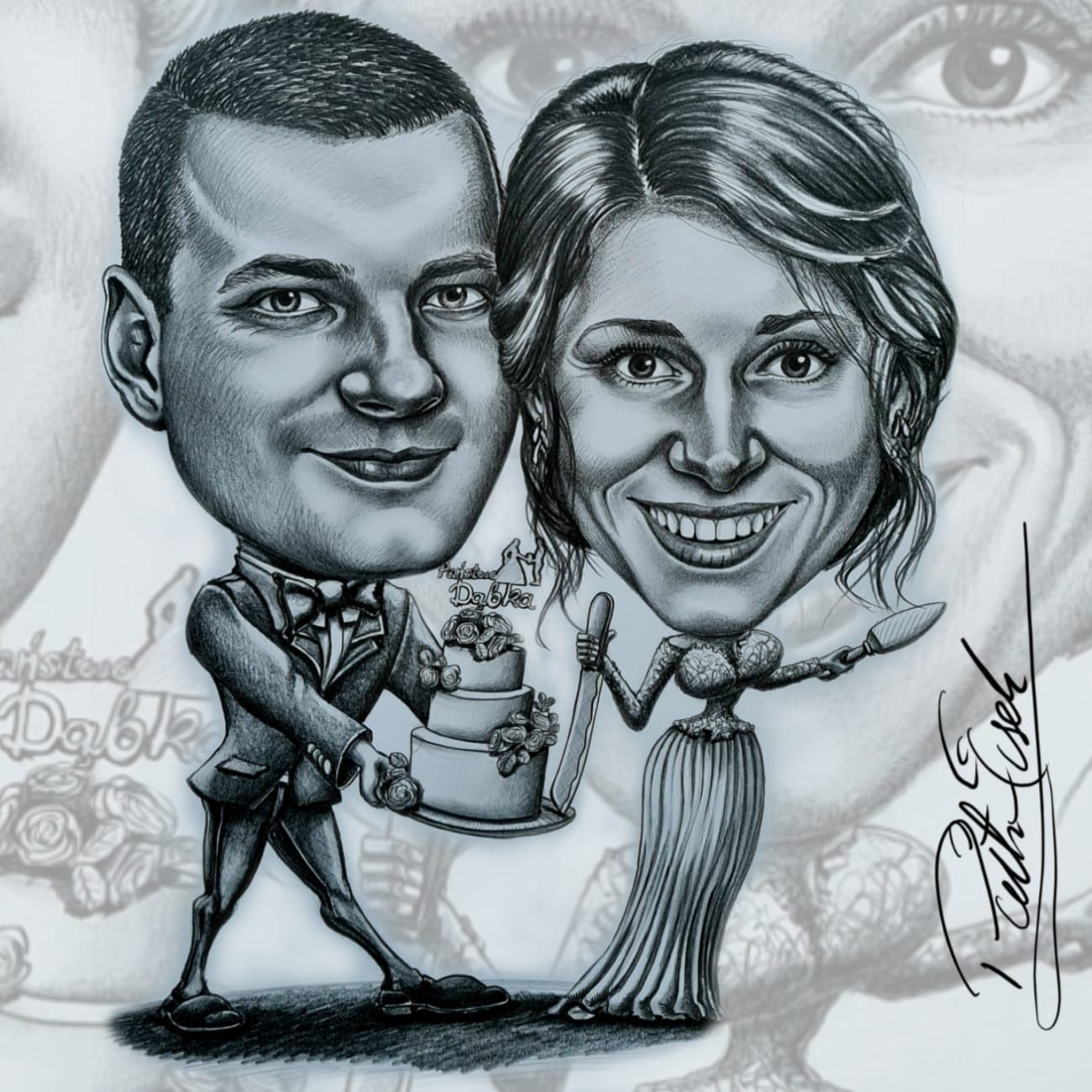Karykatura na zamówienie portret rysunki prezent ślub urodziny PJ-art