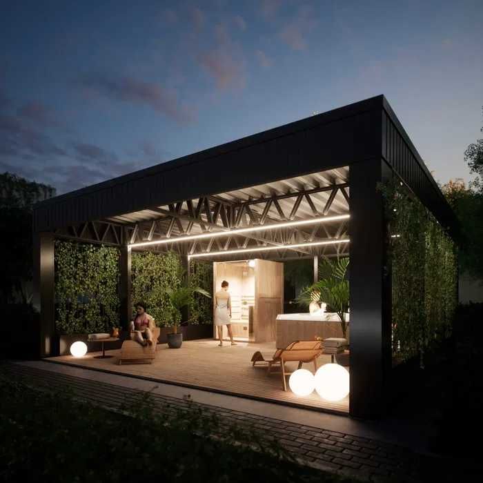 Carport, wiata, garaż, grill, ogród zimowy, taras, zadaszenie