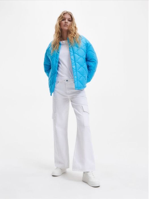 Nowa niebieska pikowana kurtka koszulowa S