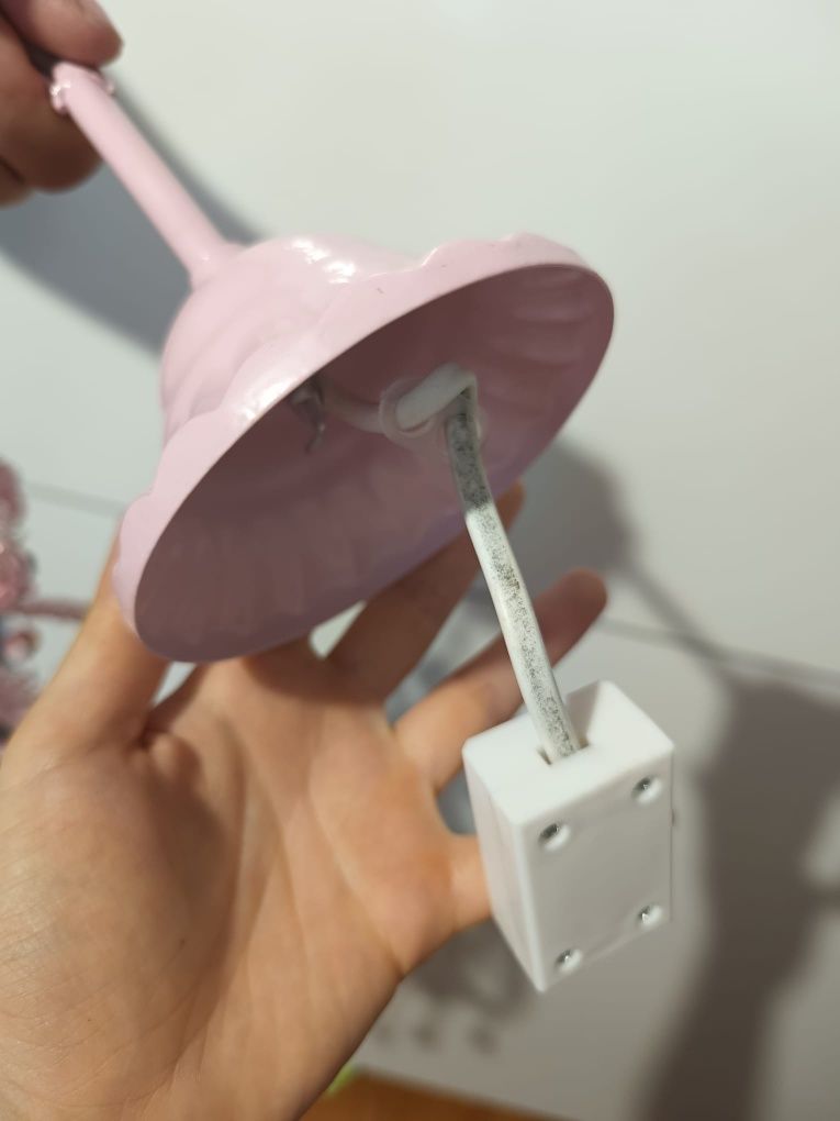 Nowa Lampa sufitowa z koralikami, różowa, okrągła, E14