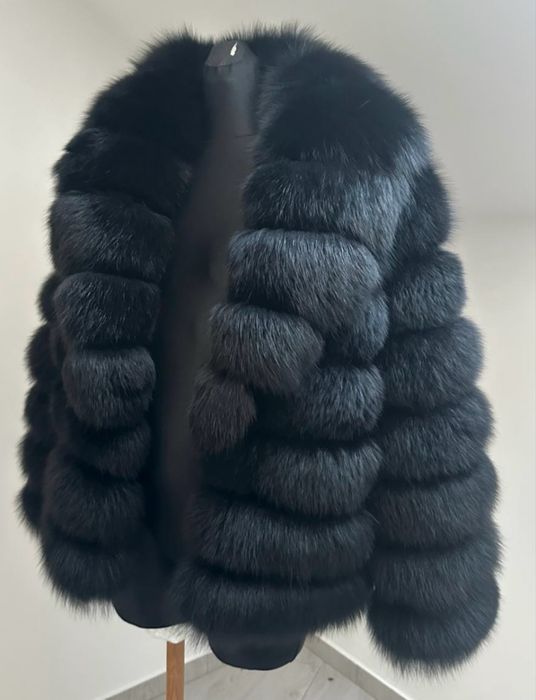 Czarne futro naturalne z lisa rozmiar m