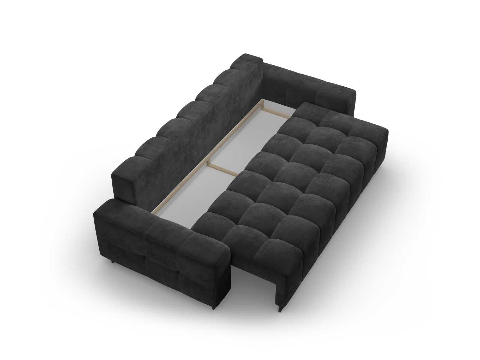 Sofa rozkładana ze schowkiem BYRON 3 os. Welur Szary ciemny
