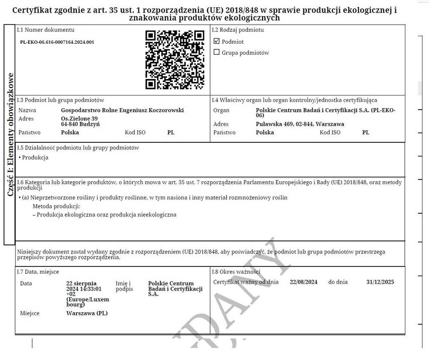 Nostrzyk biały Eko dla miodu i dopłaty ekologicznej