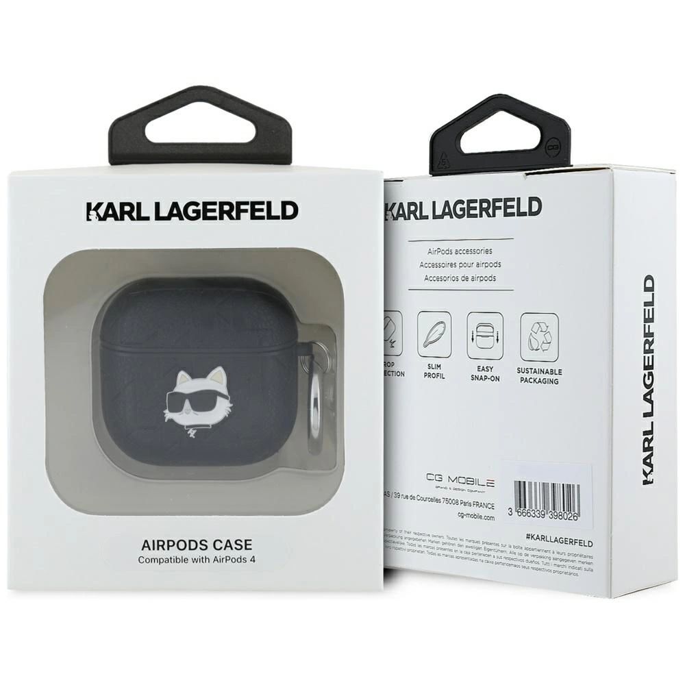 Etui Karl Lagerfeld Monogram Choupette Head na AirPods 4 - czarne