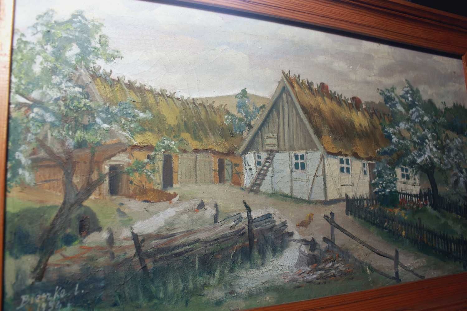 Kaszuby Leon Bieszke obraz wieś kaszubska 1954 pejzaż zabytkowy olejny