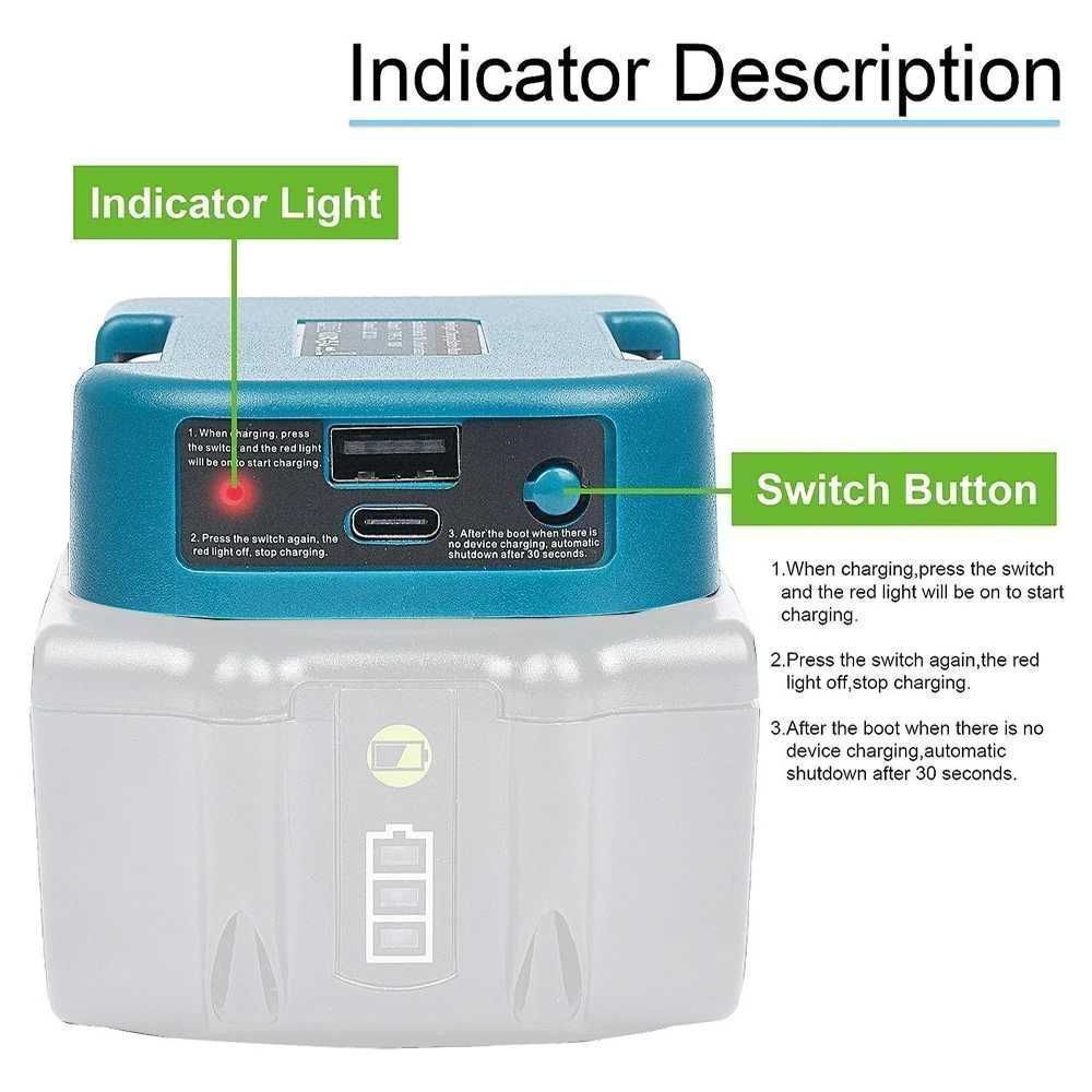 Przenośny adapter USB i 18W typu C dla Makita 18V.