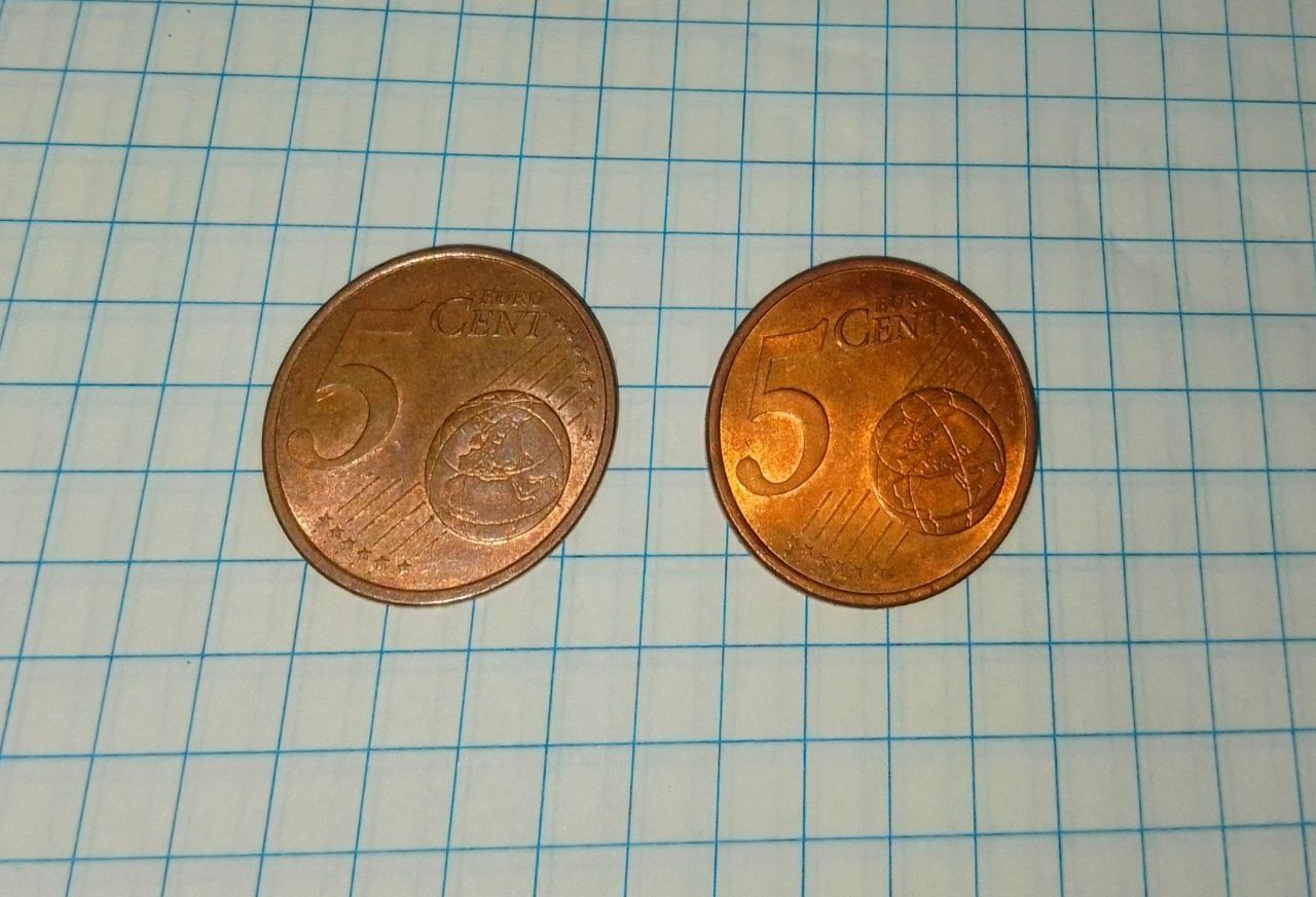 Евро ценит монети 1,2,5,20,50 центов
