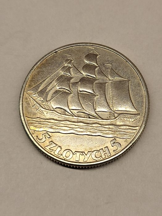 Srebrna moneta 5 złotych Żaglowiec 1936r.