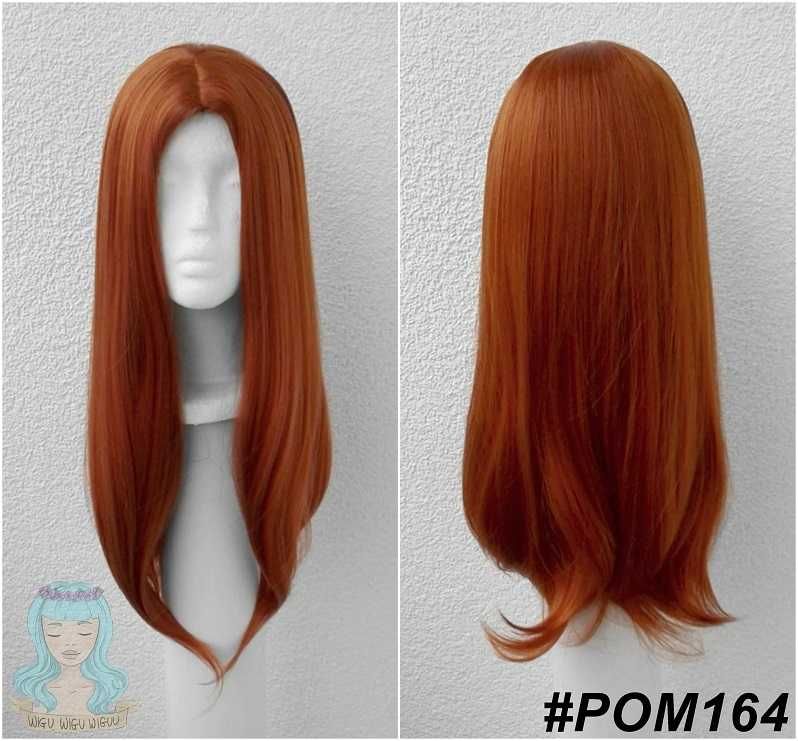 Ciemna ruda długa peruka z przedziałkiem prosta wig cosplay