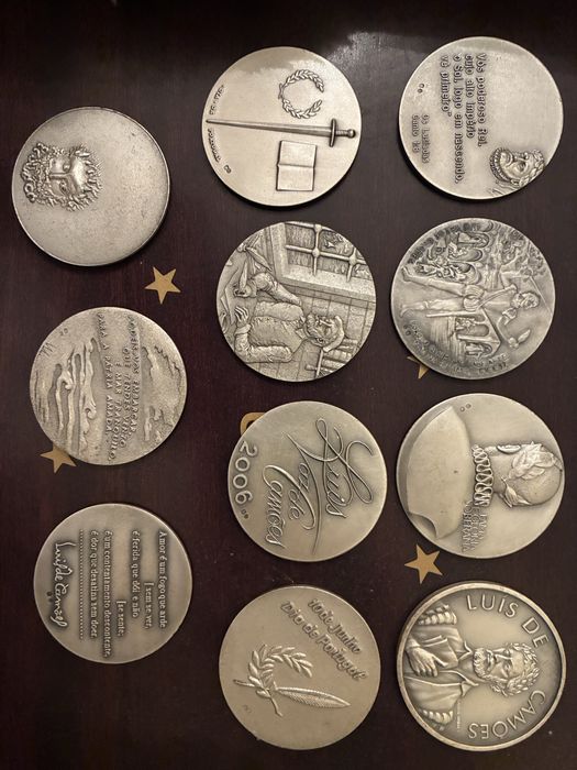 Colecao moedas comemorativas sobre Camoes em prata 925 Camoes