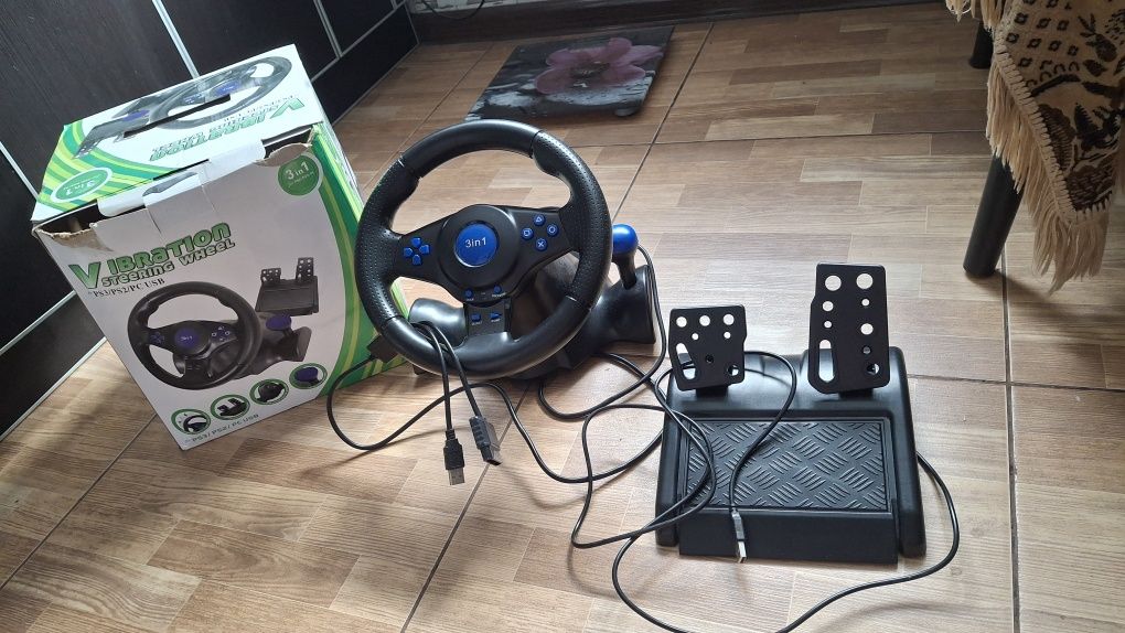 Руль с педалями 3в1 Vibration Steering wheel Игровой Геймпад PS2 / PS3