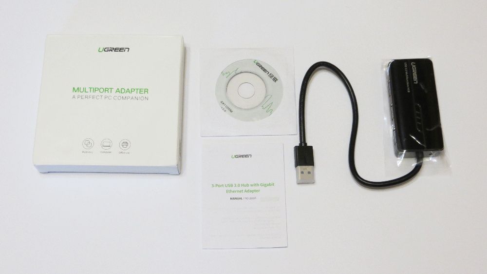 Сетевой адаптер 1000 Мбит/с RJ45+Хаб USB 3.0 Ugreen для ПК, Mi Box 3/S