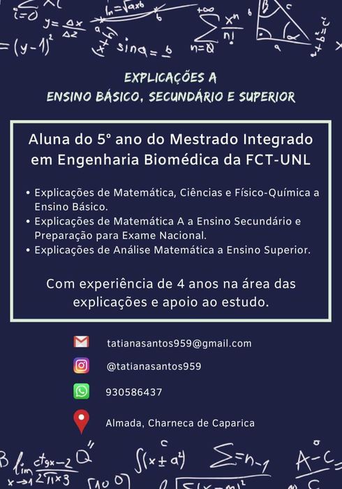 Explicações a Ensino Básico, Secundário e Superior de Matemática