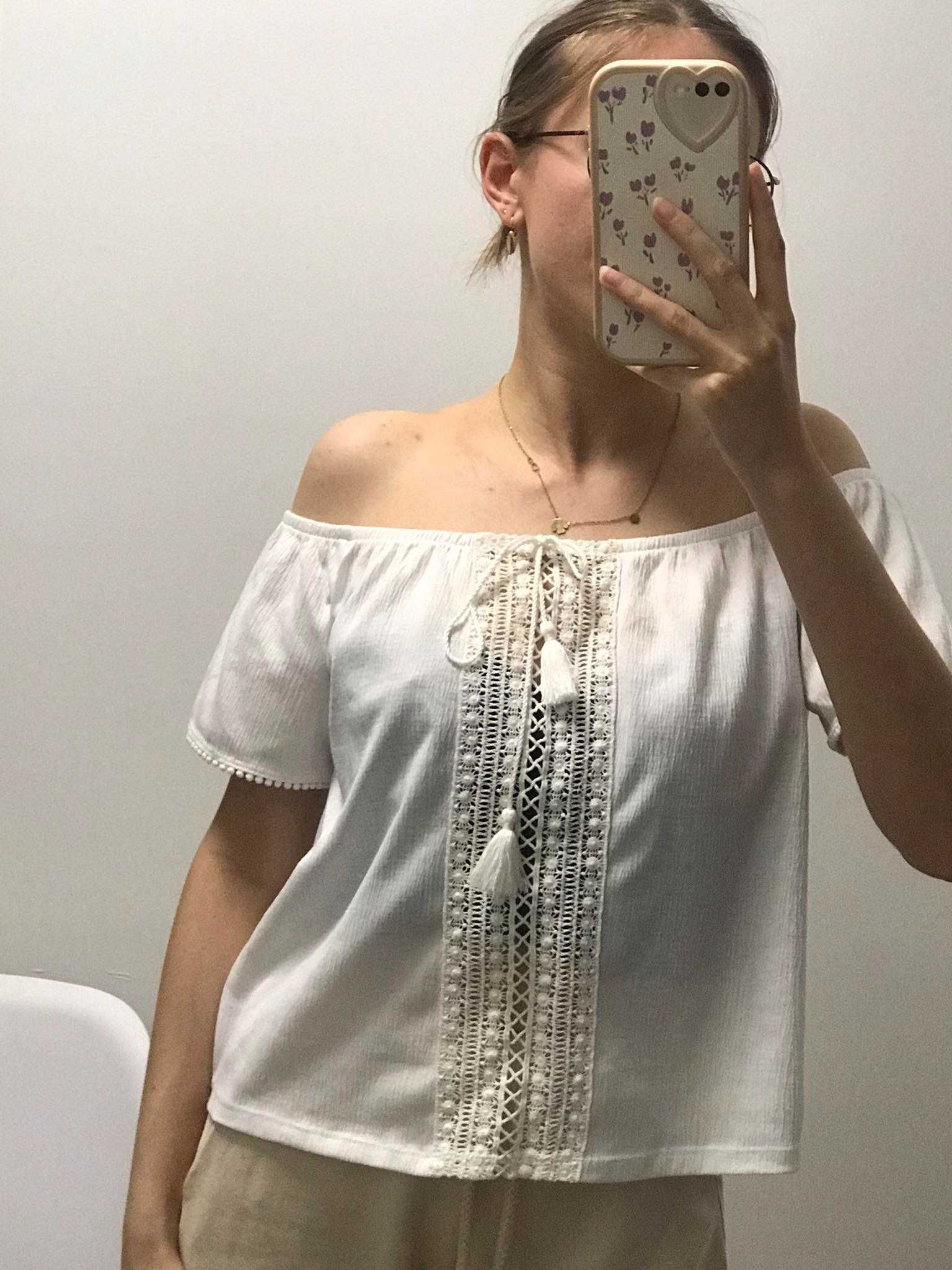 Biała bluzeczka z haftem | damska, h&m