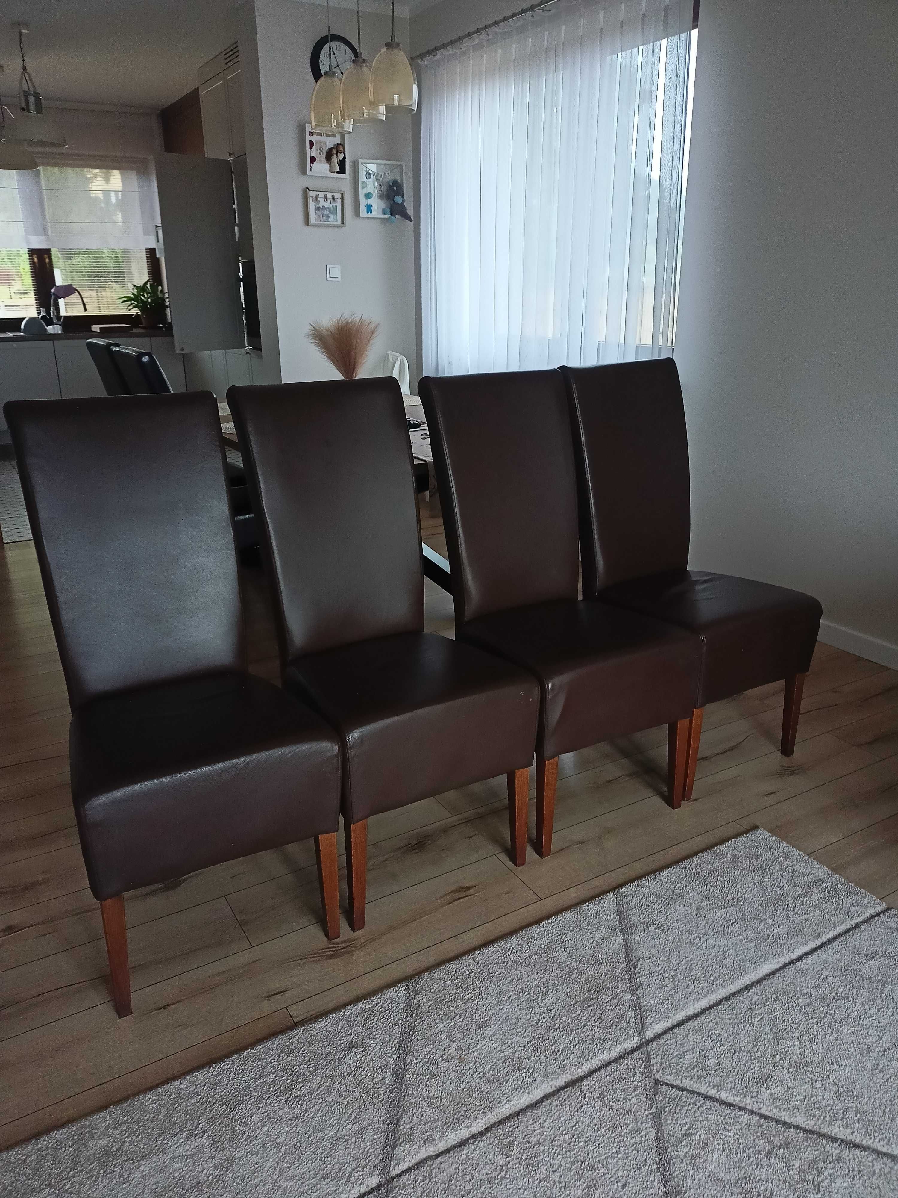 Krzesła skórzane brązowe 4 sztuki