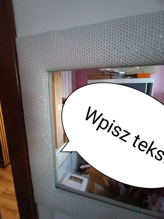 Duże lustro z brokatem białe srebrne