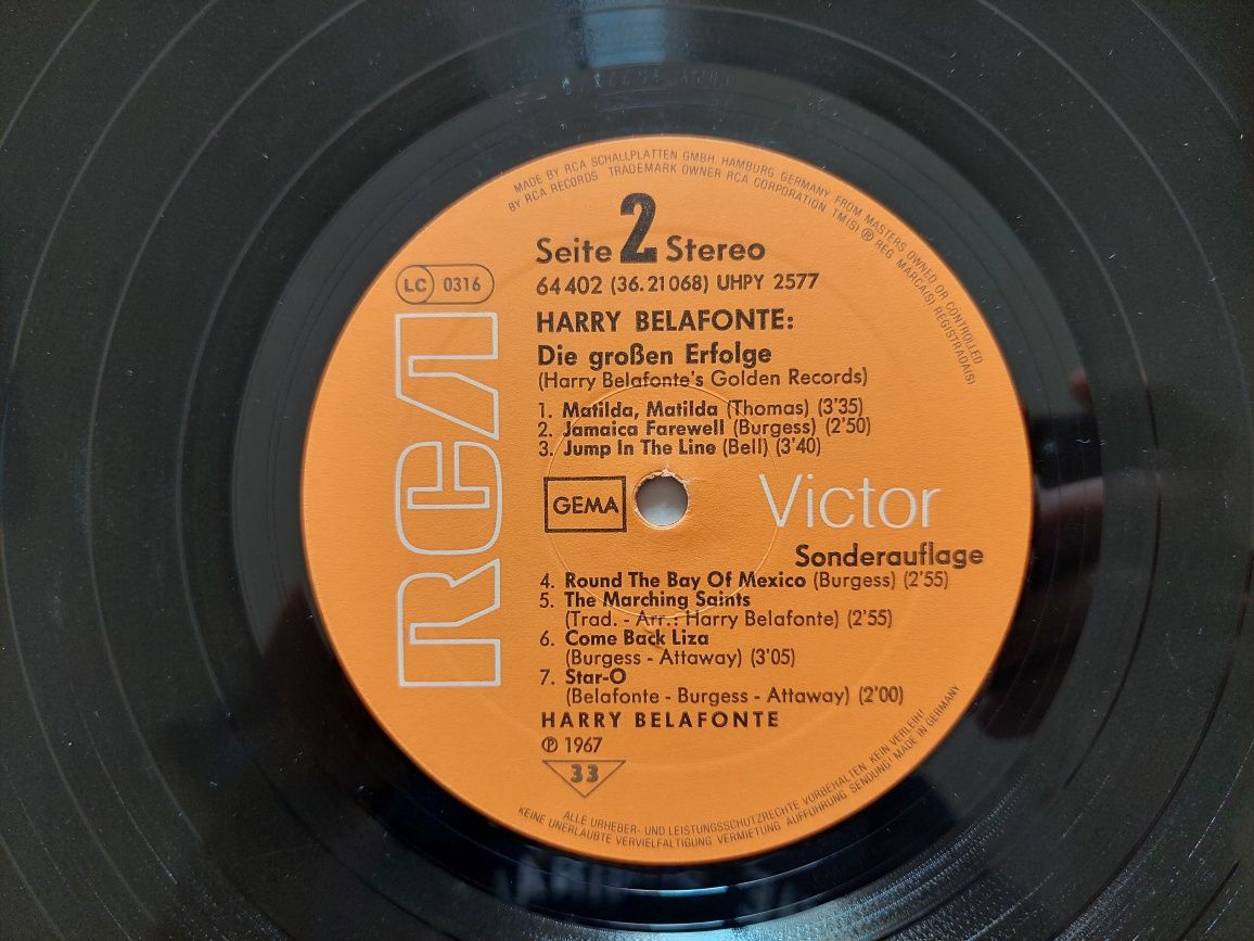 Vinil Harry Belafonte Golden record's 1967