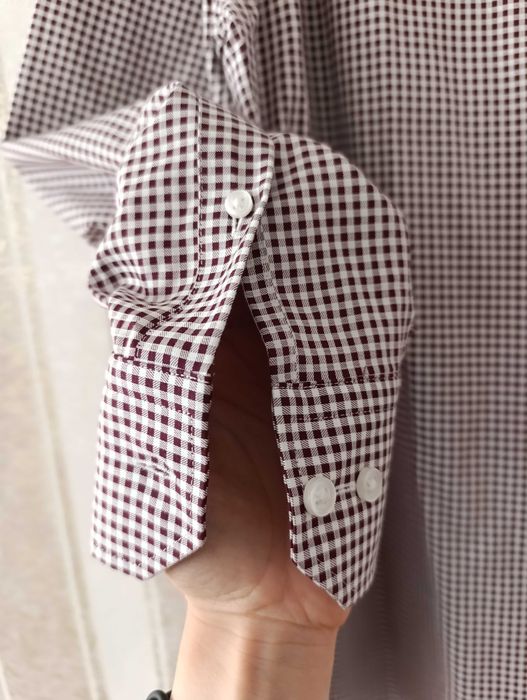 Nowa koszula w kratę Marks Spencer biała burgundowa bawełna