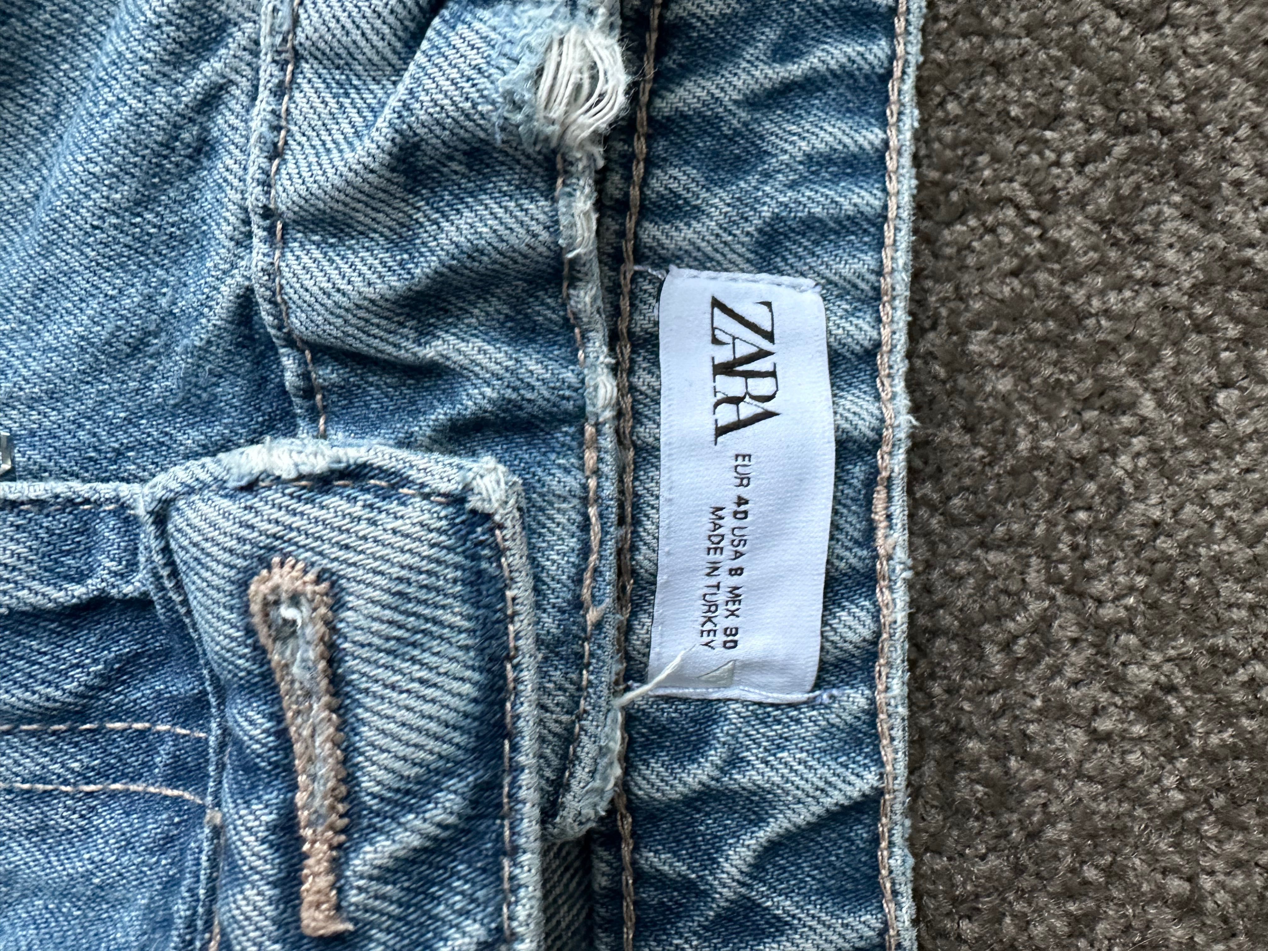 spodnie jeans zara m wysoki stan wiralowe