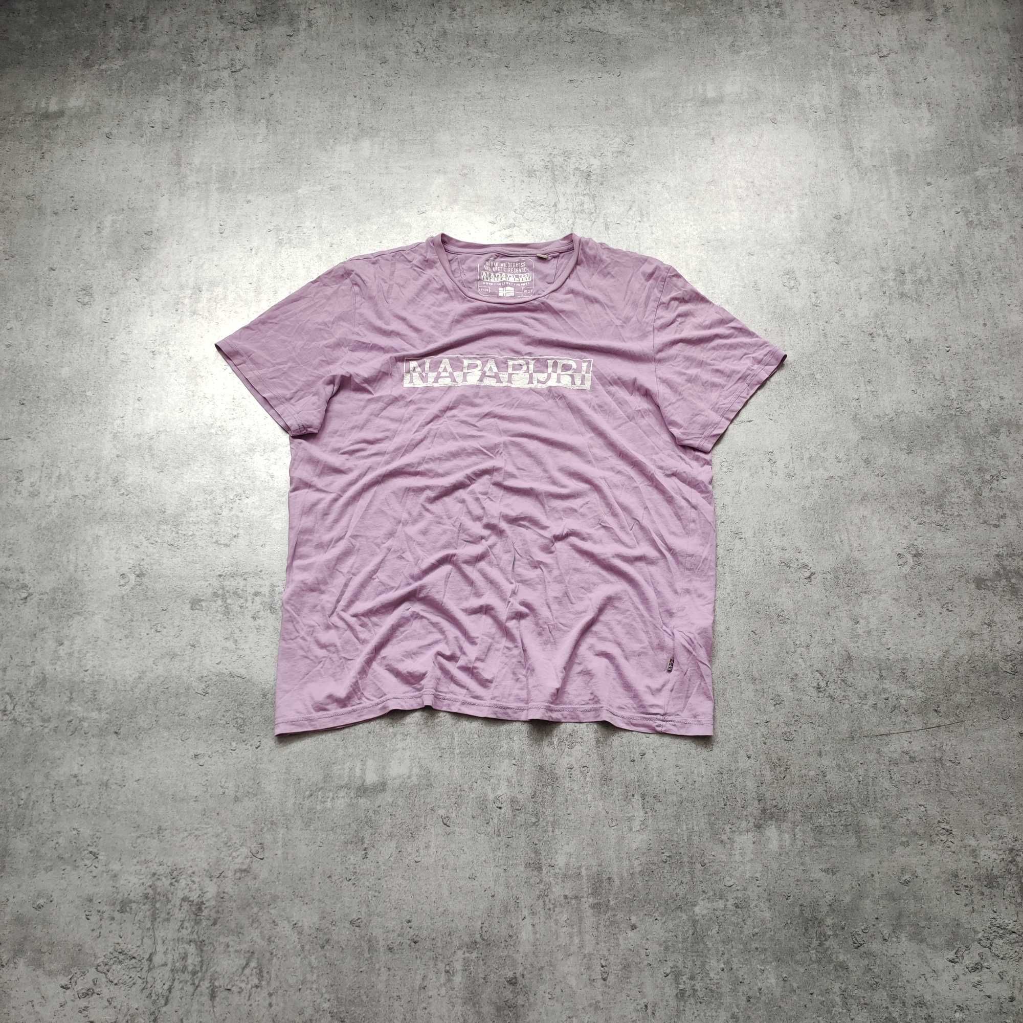 MĘSKA Koszulka PREMIUM Lilia Róż Duże Logo Casual Trekking Napapijri
