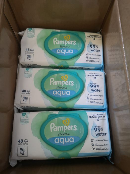 Nowe Chusteczki nawilżane Pampers Aqua Harmonie 99%wody 19 szt
