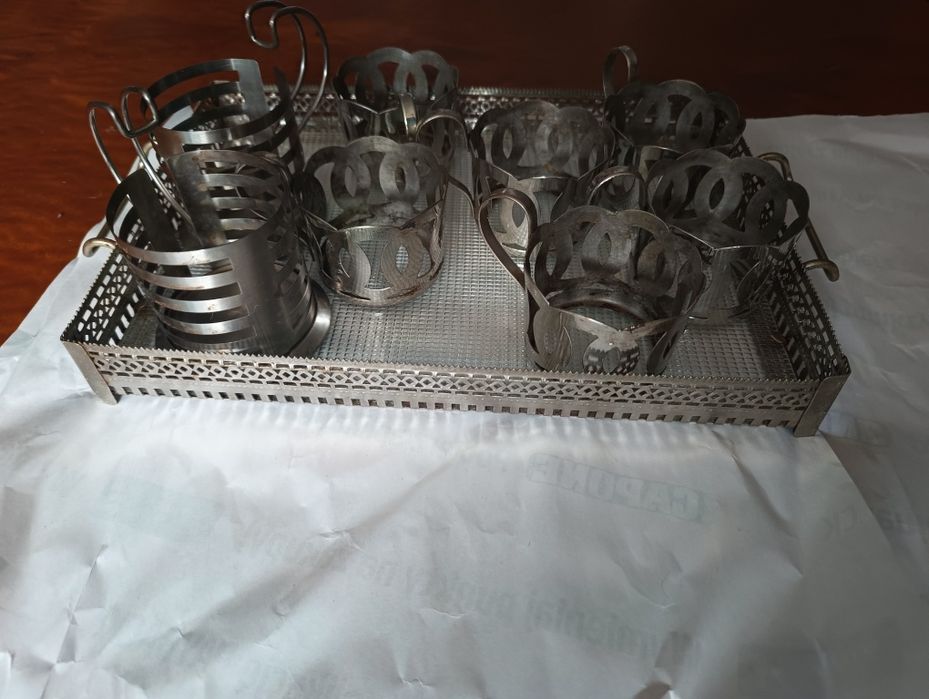 Taca i koszyczki do szklanek z PRL-u cały zestaw
