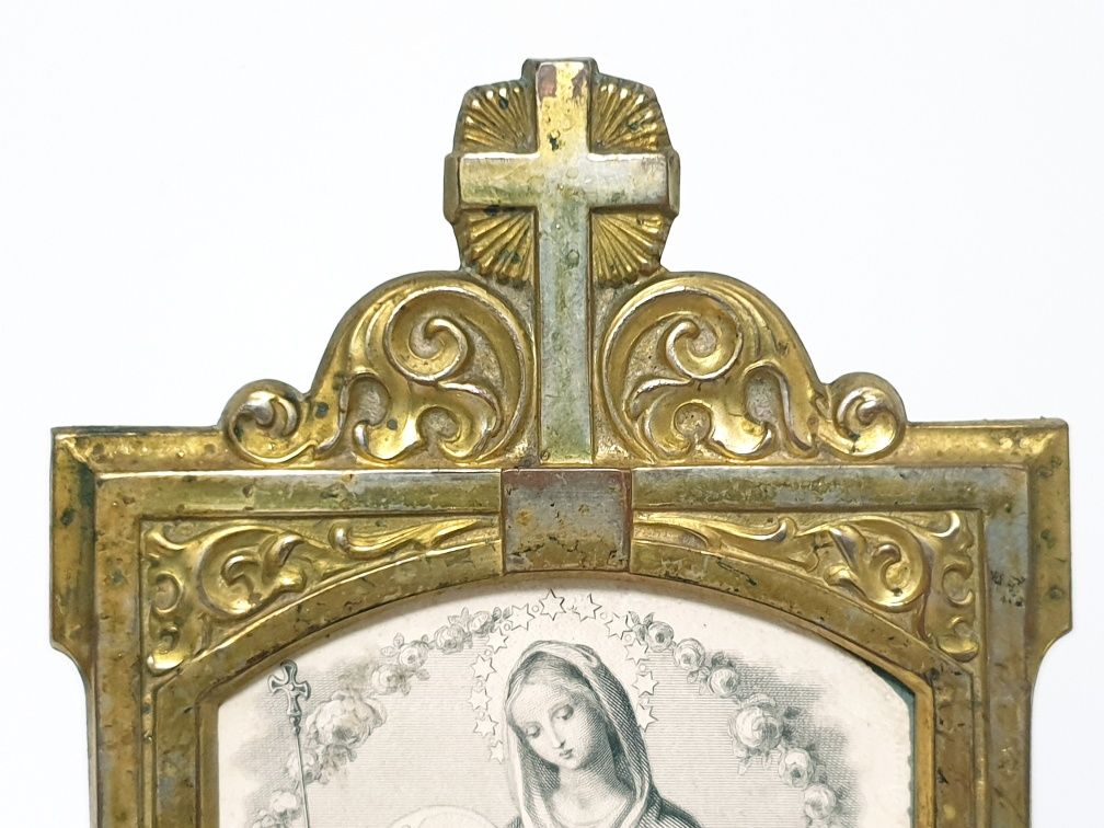 Maravilhosa antiga imagem N.S. do Rosário francêsa  em moldura dourada