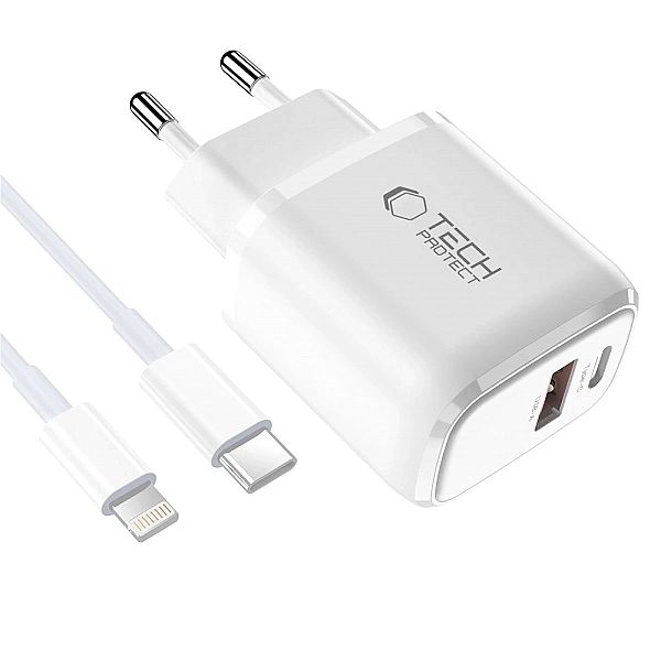 Ładowarka sieciowa Tech-Protect NCA30 PD 30W QC3.0 USB-A / USB-C + Kab