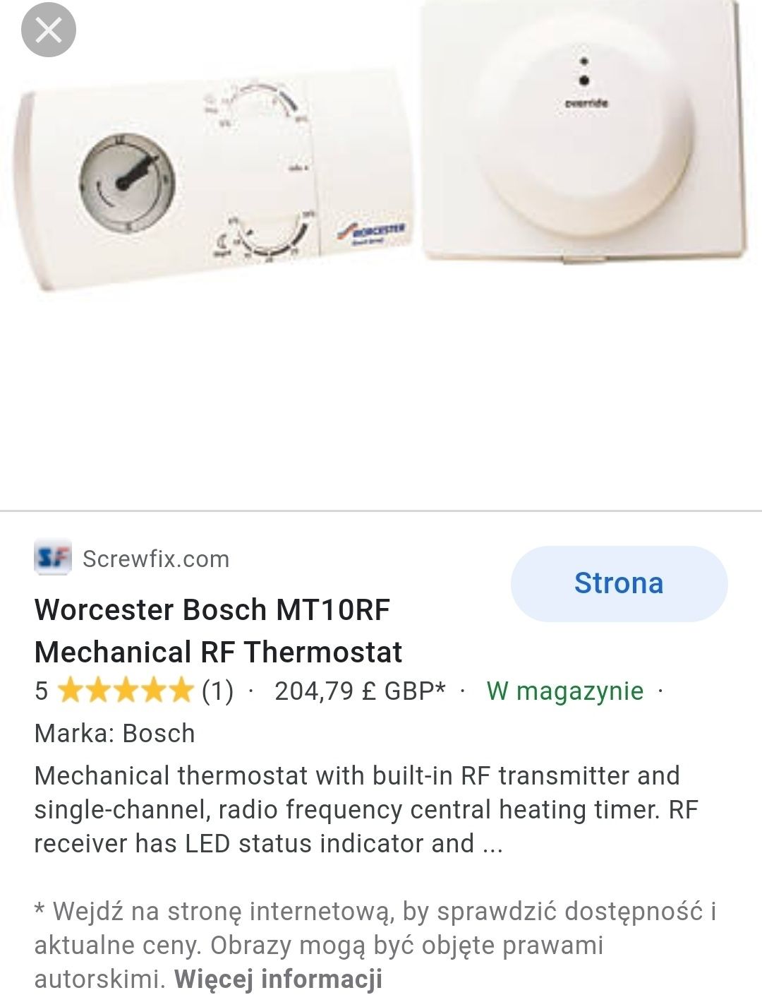 NOWY Bosch Worcester RF Termostat MT10RF
