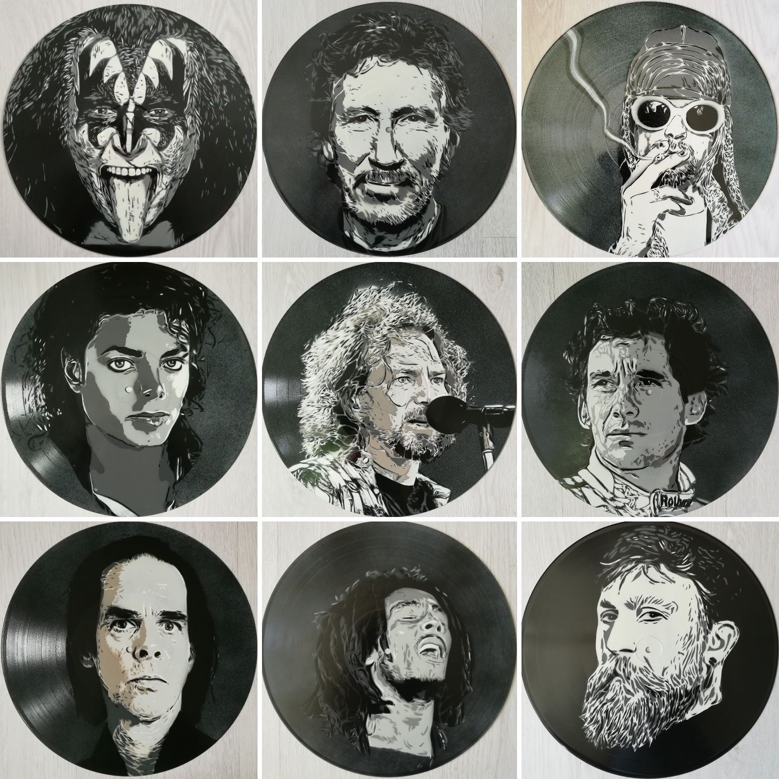 Banda Kiss pintura original sobre discos de vinil