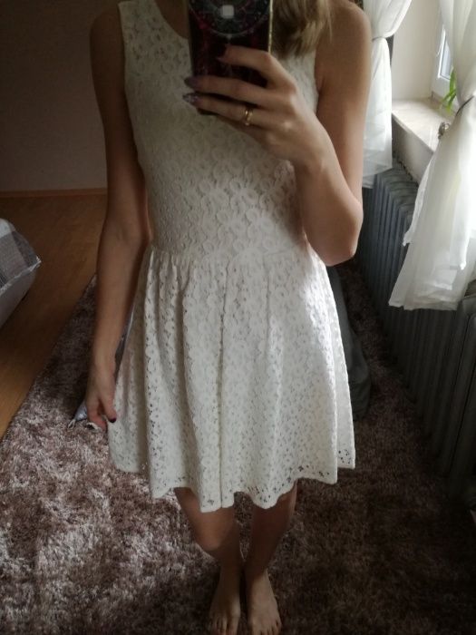 sukienka koronkowa ecru koronka 36