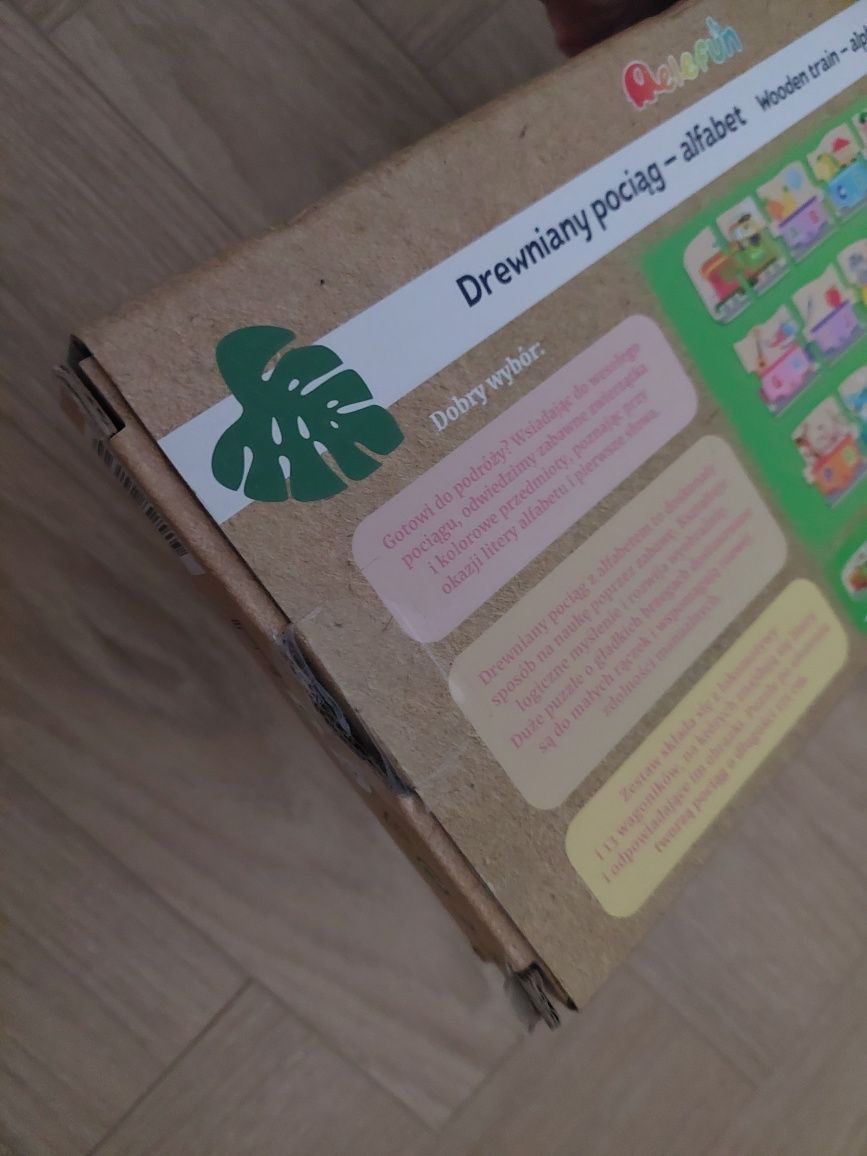 Drewniane puzzle pociąg alfabet alefun
