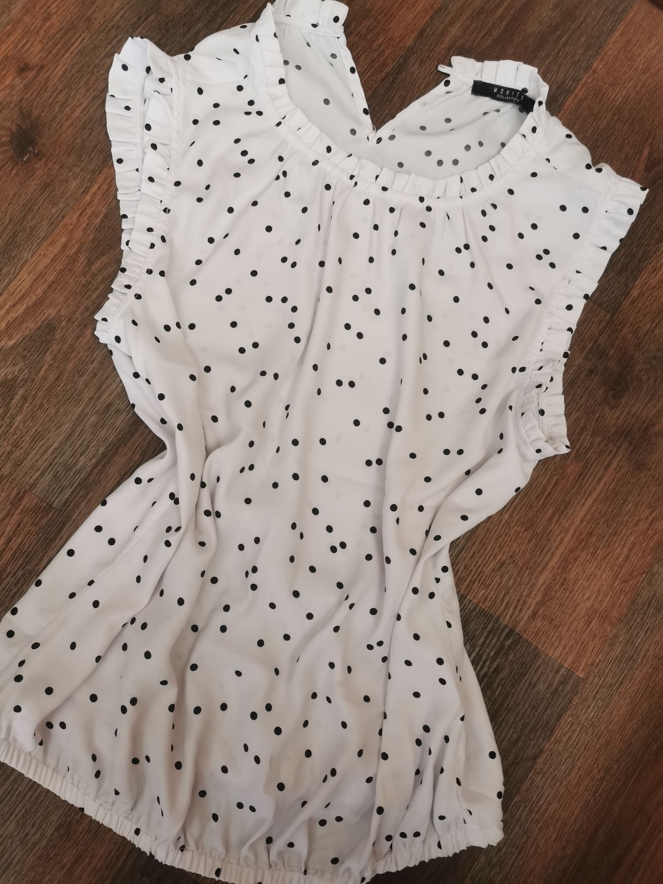Elegancka bluzka koszula mohito biała w kropki top ze stójką xs/s