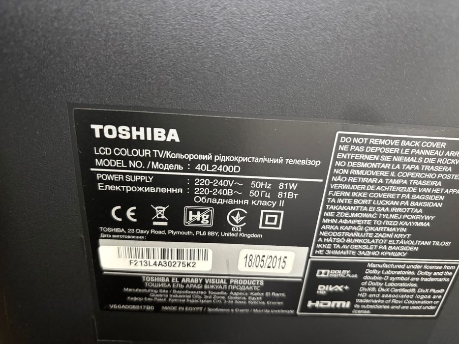 Телевізор Toshiba 40L2400D